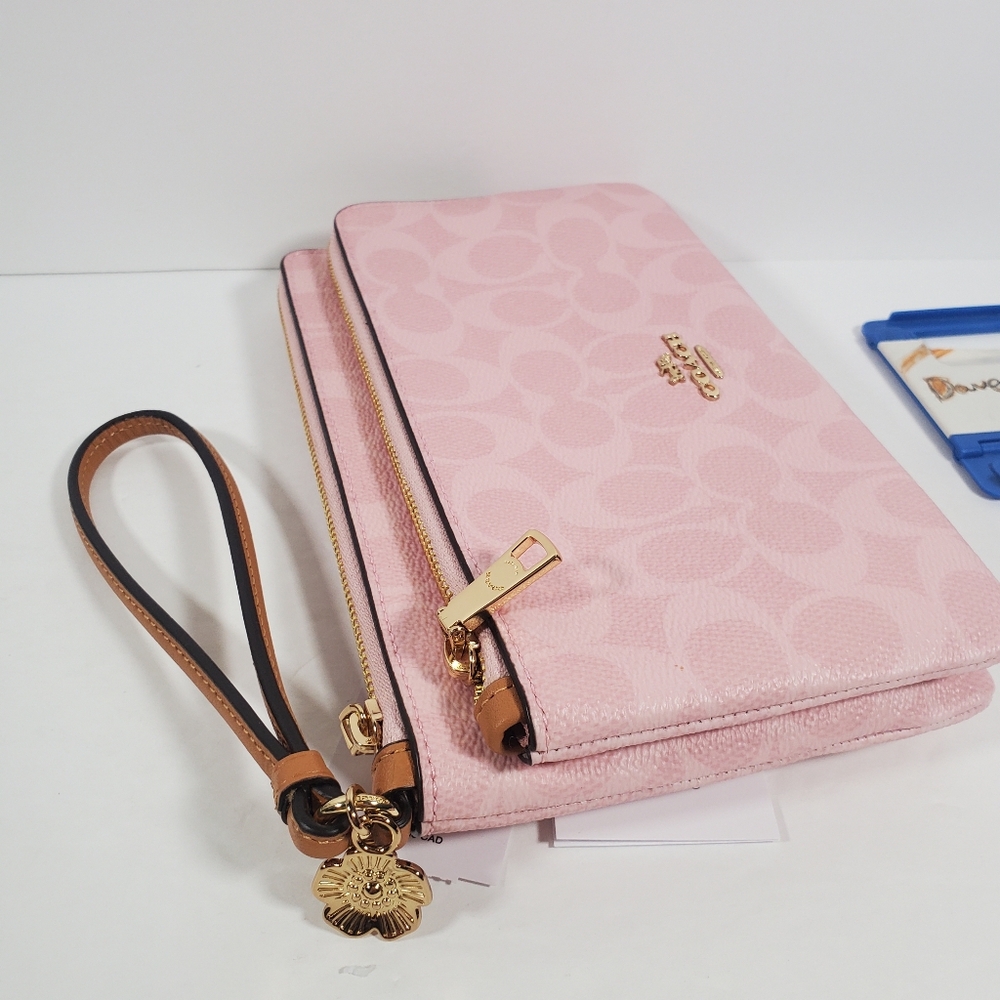 Coach Double Zip Wristlet In Signature Canvas With Charms NWT - Picture 3 of 7